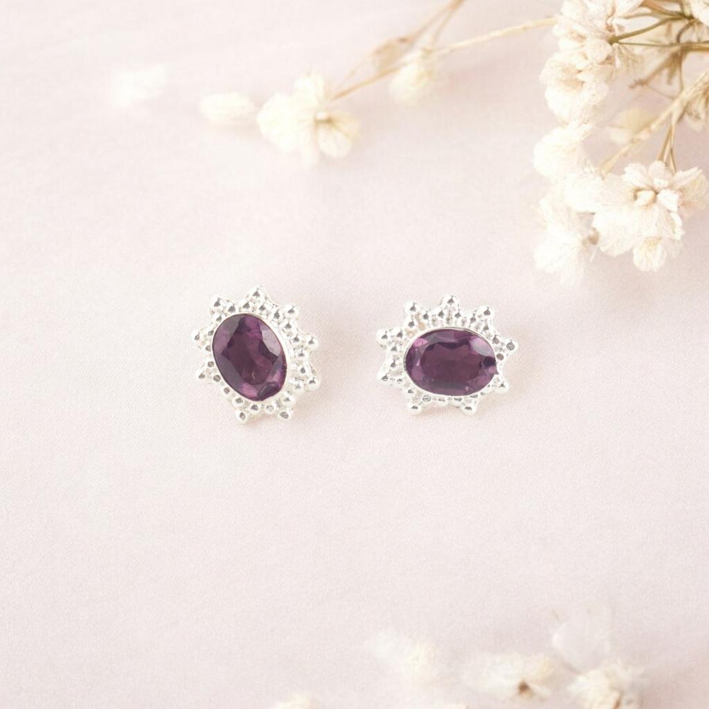 925 Sterling Silver Jewelry Amethyst Gemstone Handmade Earrings 0.54" For Gift EE-151-6