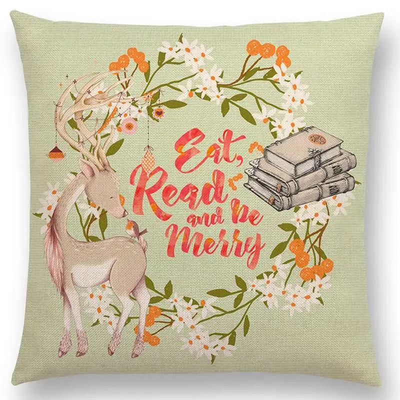 Tea Reading Books Pillow Case Home Decor Linen/cotton Cushion Cover Designer Pillow Cover for Sofa Bedroom Housse De Coussin