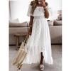 Women Bohemian White Long Dress Short Sleeve Off Shoulder Lace Ruffle Loose Dress Summer Holiday Beach Casual Dresses Female