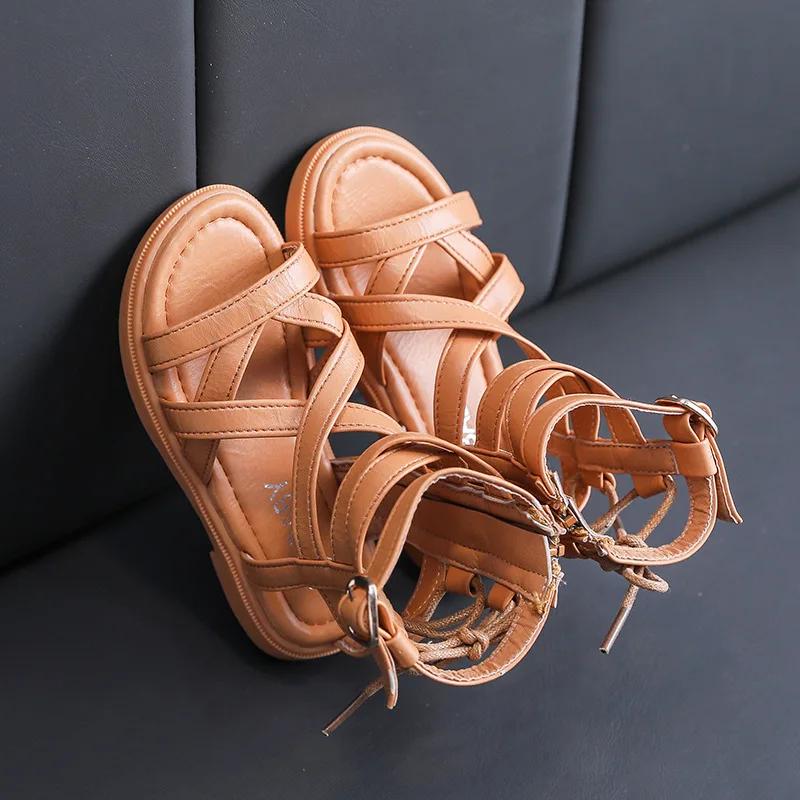 Kid Tall Beach Sandals Children Soft Bottom Sandals Fashion Girls Roman Shoes Side Zip Summer High Boots Girl Princess Shoes