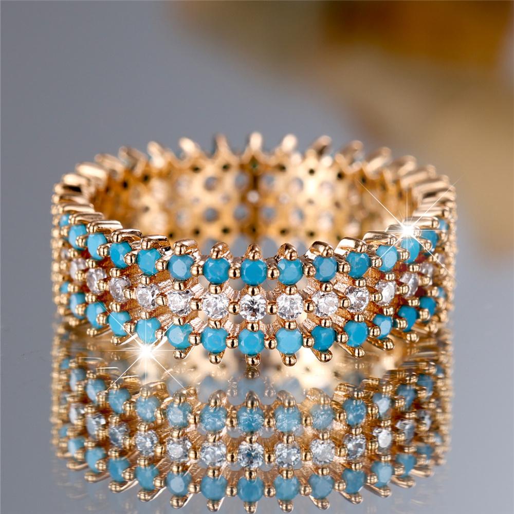 Charm Damen Weißer Zirkon Stein Fingerring Vintage Goldfarbe Ehering Brautschmuck Für Frauen