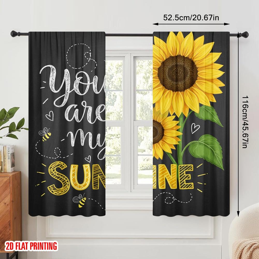 2pcs 2D Flat Printing Drapes Sunflower You Are My Sunshine Polyester Without Electricity All Season Party & Holiday Decor