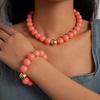 Perlenschmuck für Damen, Acryl-Kettenhalsband mit großen Perlen, Elastisches Armband mit runden Perlen, Sommerliches Retro-Accessoire
