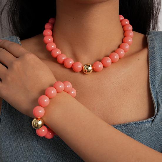 Perlenschmuck für Damen, Acryl-Kettenhalsband mit großen Perlen, Elastisches Armband mit runden Perlen, Sommerliches Retro-Accessoire