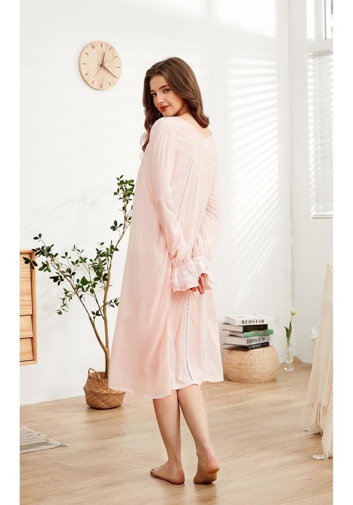 European Princess Cotton Lace Plus Size Retro Long Sleeve Nightgown - Soft Double Layer Homewear