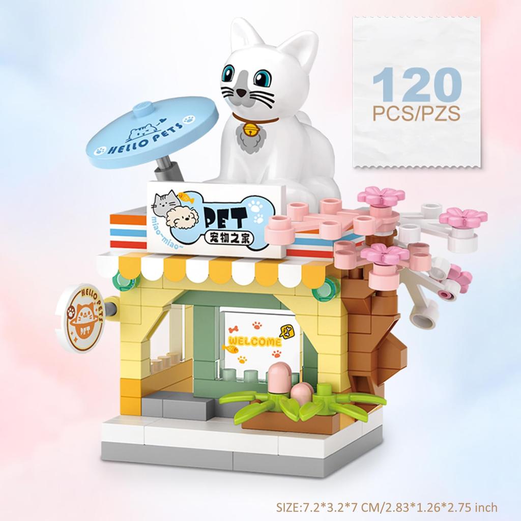 MEIEST 4-Piece Mini City Shop Street View Building Blocks Set, Simulation Architecture Collection, Particle Construction Building Brick Toys for Home