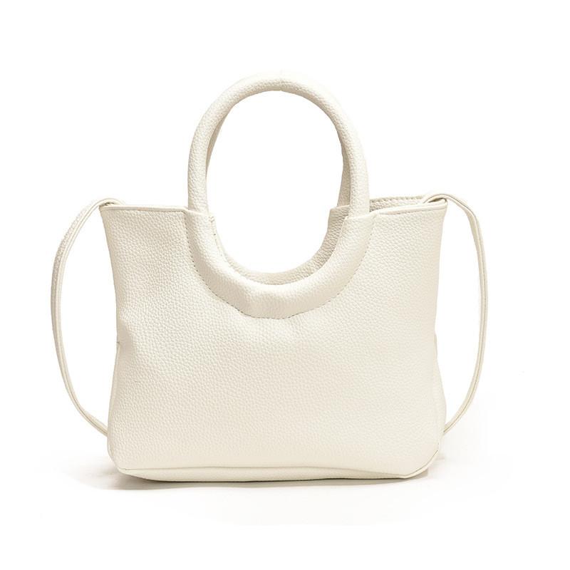 Urban Minimalist Creative Round Handheld Bag Large Capacity Tote Bag In Chic Brown Khaki White And Black Colors For Everyday Use