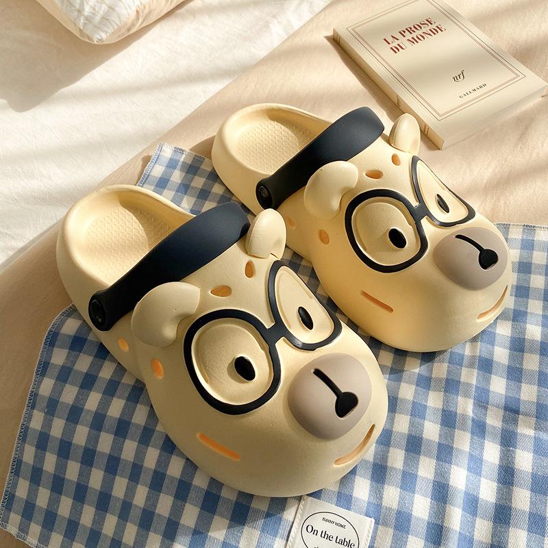 Women Indoor Bathroom Slippers Cute Cartoon Bear Men Summer Flip-flops Soft EVA Anti-slip Couples Home Thick Soled Beach Slides