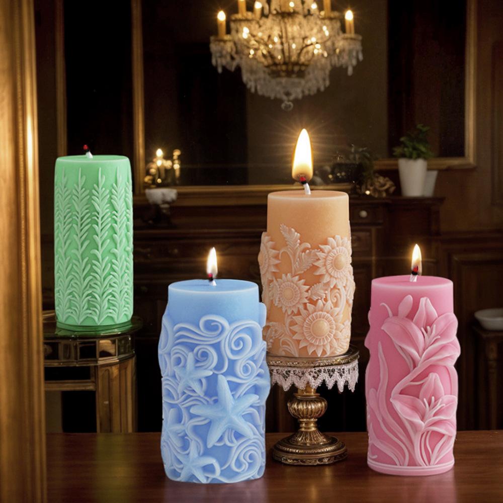 Leaf Cylinder Candle Silicone Mould DIY Handmade Maple Leaf Pillar Wedding Accompaniment Aromatherapy Grinder