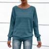 Women's Fashionable Solid Color Round Neck Long Sleeved Casual Pullover T-shirt Top