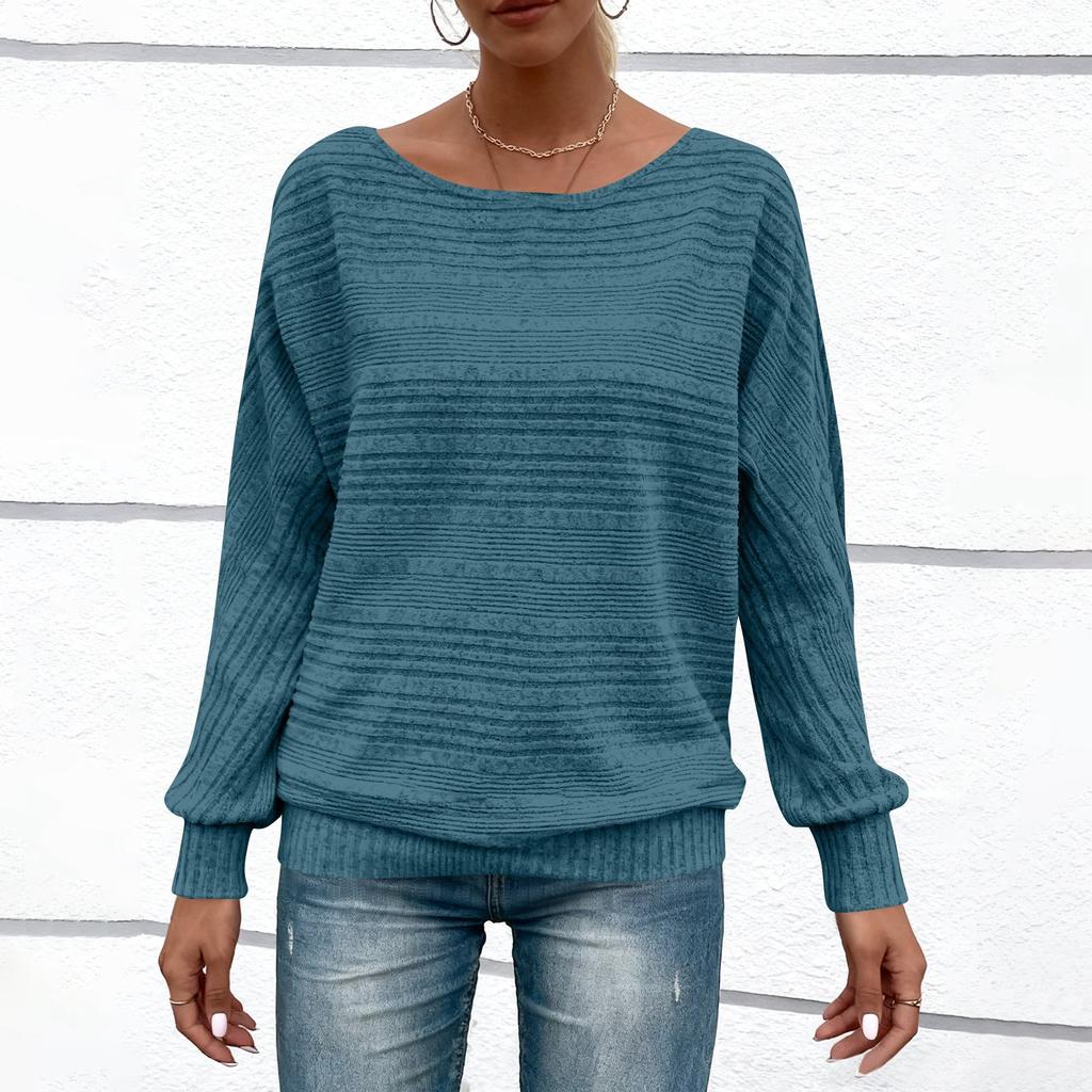 Women's Fashionable Solid Color Round Neck Long Sleeved Casual Pullover T-shirt Top
