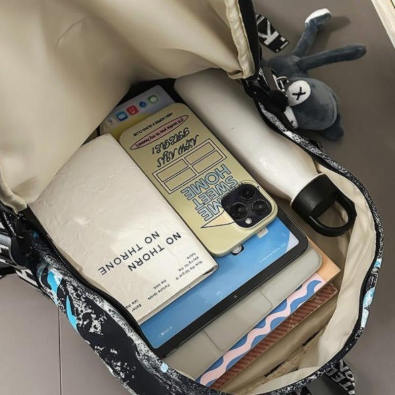 High-value Personalized Graffiti Trendy Cool Backpack Couple Contrasting Colors Lightweight Large-capacity Backpack