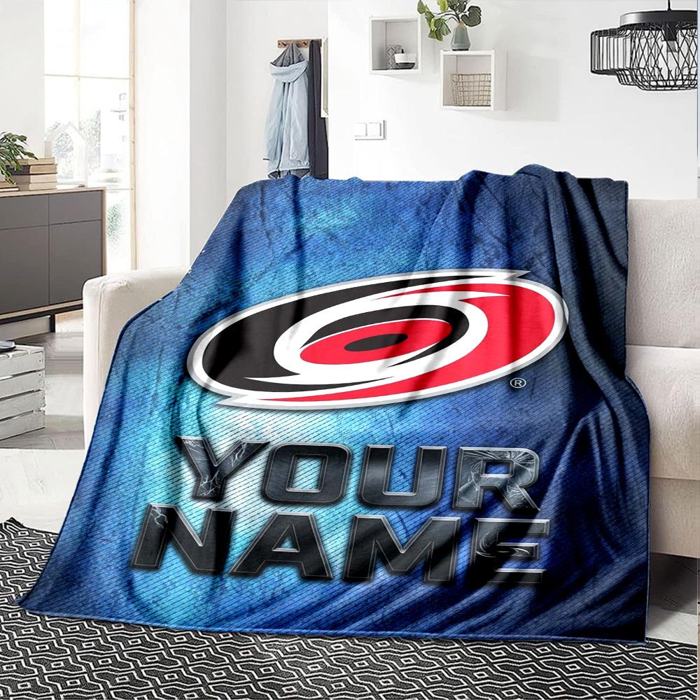 Name Custom Carolina Hurricanes Logo Print Flannel Blanket High Quality Warm Comfortable Cover for All Seasons Perfect for Gifts Home Decor