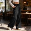 Women's Casual -Color High-Waisted Wide-Leg Drawstring Pants With Pockets