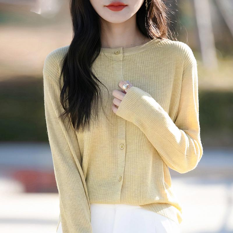 Women's Spring Korean Style Loose Wool Cardigan - Round Neck, Long Sleeve