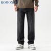 ROMON Men's Loose Straight Cotton Stretch Denim Jeans