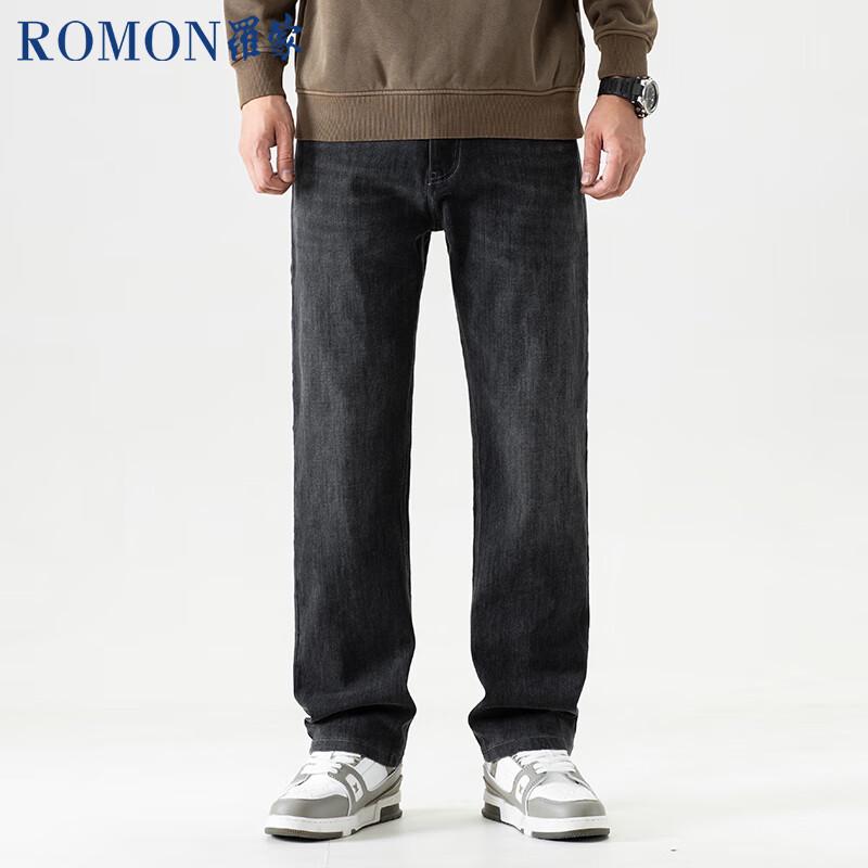 ROMON Men's Loose Straight Cotton Stretch Denim Jeans