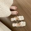 2025 New Fairy Style Bow-tied Cool Slippers, Summer with Skirt Square Head Thick Heel Silver Cool Slippers
