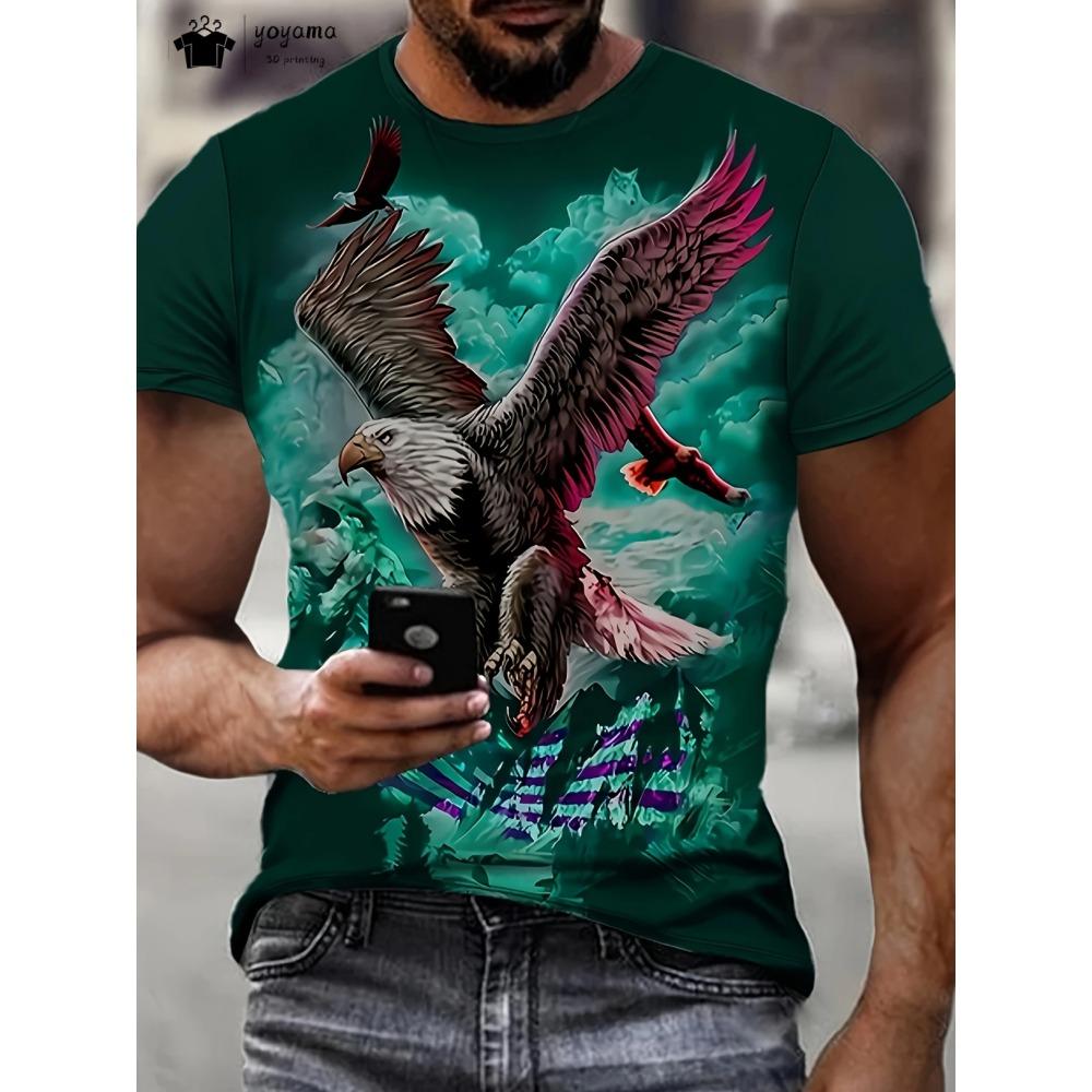 Eagle 3D Printed T-Shirt Men's Summer Outdoor Men's Short Sleeve Tee Round Neck Men's Top Peplum Casual Oversized Men's Clothing