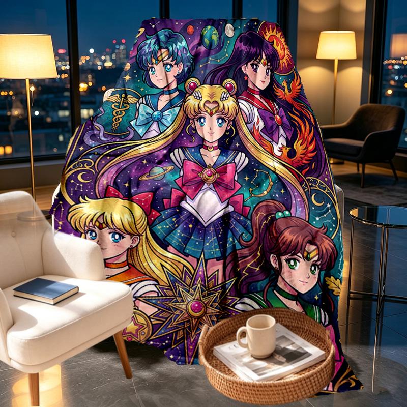 Sailor Moon Print Blanket - Soft & Comfortable, for Bedroom, Travel, Sofa, Home Decoration - Birthday Christmas Gift for Friend