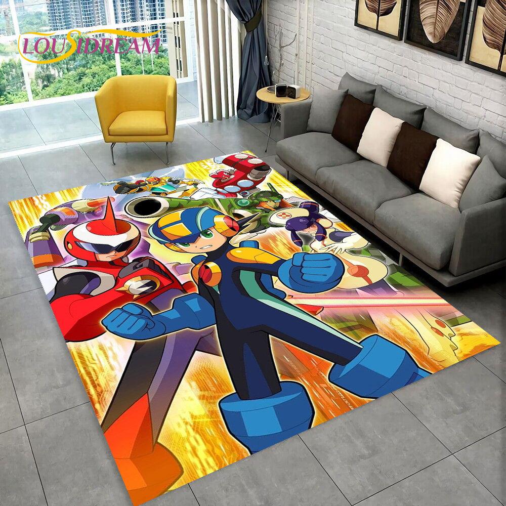 Rockman Megaman Spiel-Cartoon-Teppich, Teppich für Wohnzimmer, Schlafzimmer, Sofa, Fußmatte, Dekoration, Kinder spielen, rutschfeste Bodenmatte
