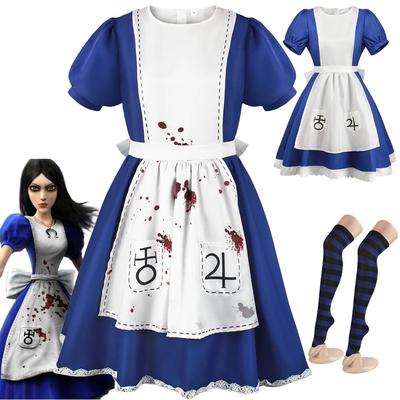 Spiel Alice: Madness Returns Cosplay Kostüm Alice Dienstmädchen Kleid Uniform Erwachsene Frauen Halloween Karneval Party Kleidung
