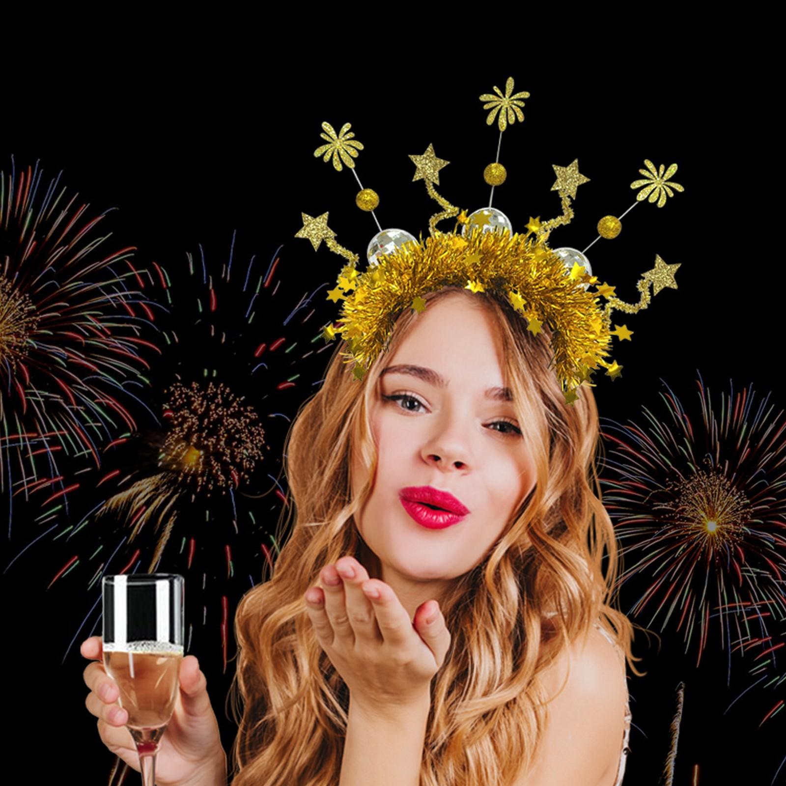 

2025 Новый год для взрослых и подростков, повязка на голову с блестками и буквами, обруч для волос, карнавальный головной убор для вечеринки, реквизит для рождественской вечеринки One Size золотой