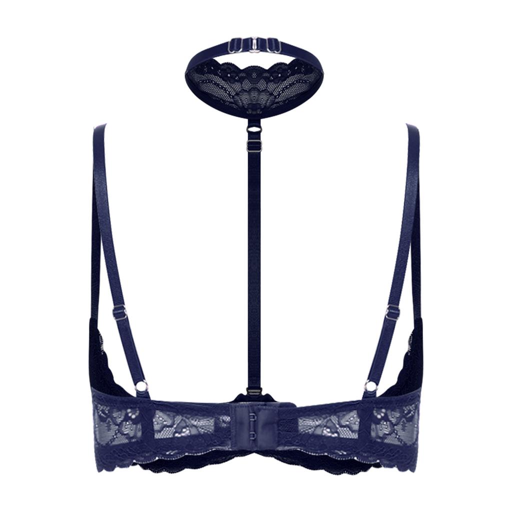 Damen 1/4 Cup Push-Up Ungefütterter Spitzen-BH Bügel-Balkonett-BH-Top Weiche Brustpolster Choker