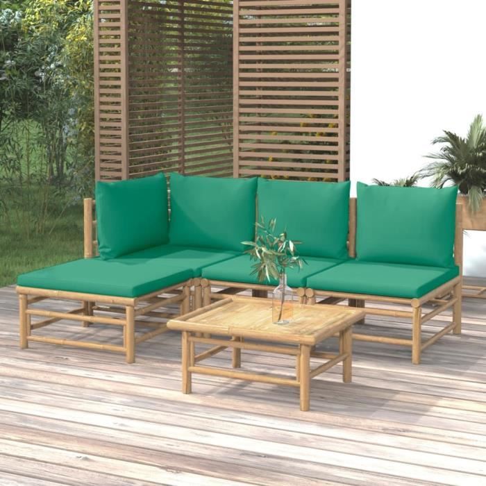 VidaXL Salon de jardin 5 pcs avec coussins vert bambou 3155145