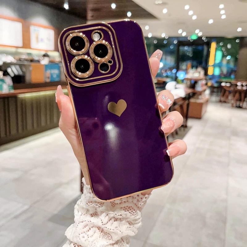 Soft Electroplated Love Heart Phone Case For Iphone 14 13 11 12 Pro Max Xs Max Xr 14 Plus Shockproof Luxury Plating Bumper Cover