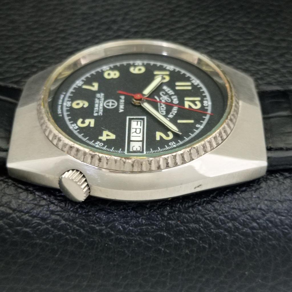 VINTAGE WEST END WATCH CO AUTOMATIK SCHWEIZER HERRENUHR SCHWARZES ZIFFERBLATT a700149-5