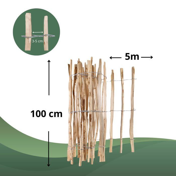 Clôture De Jardin - CREATIVE HOME - Bois De Noisetier - Hauteur 100 Cm - Longueur 5 M - Espacement 3-5 Cm