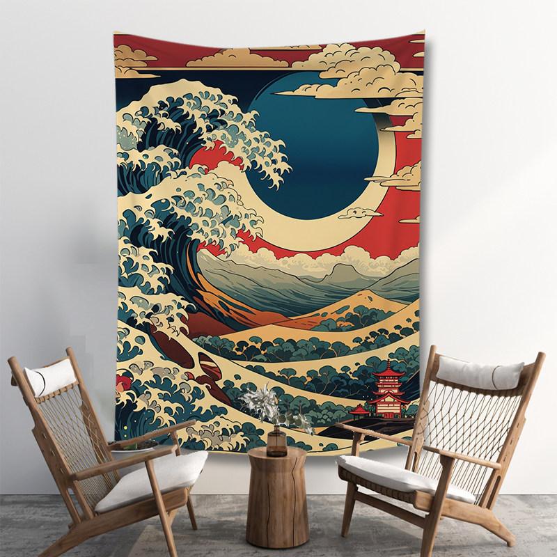 The Great Wave Tapestry Ukiyo-e Ocean Wall Hanging for Bedroom Living Room Dorm Traditional Japanese Home Decor