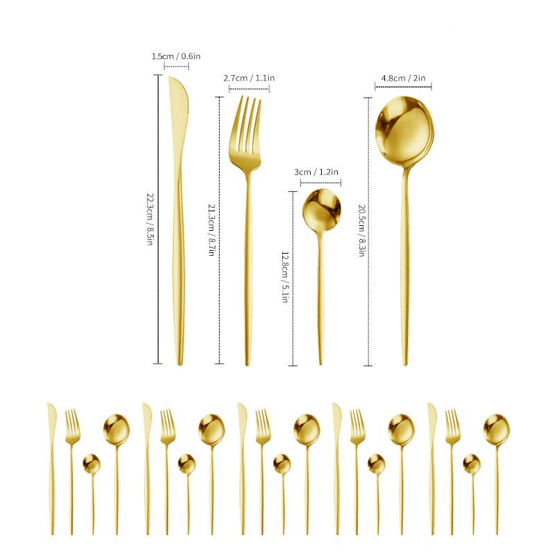 24-teiliges goldenes Edelstahl-Besteckset Gabeln Messer Teelöffel Geschirr Tafelgeschirr Hochzeit Spülmaschinenfest Küchenzubehör