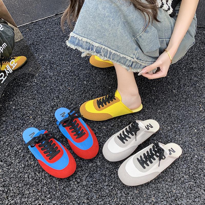 Soft bottom super fire color matching bag head half slippers women's summer wear 2025 spring new flat bottom lazy one pedal sandals