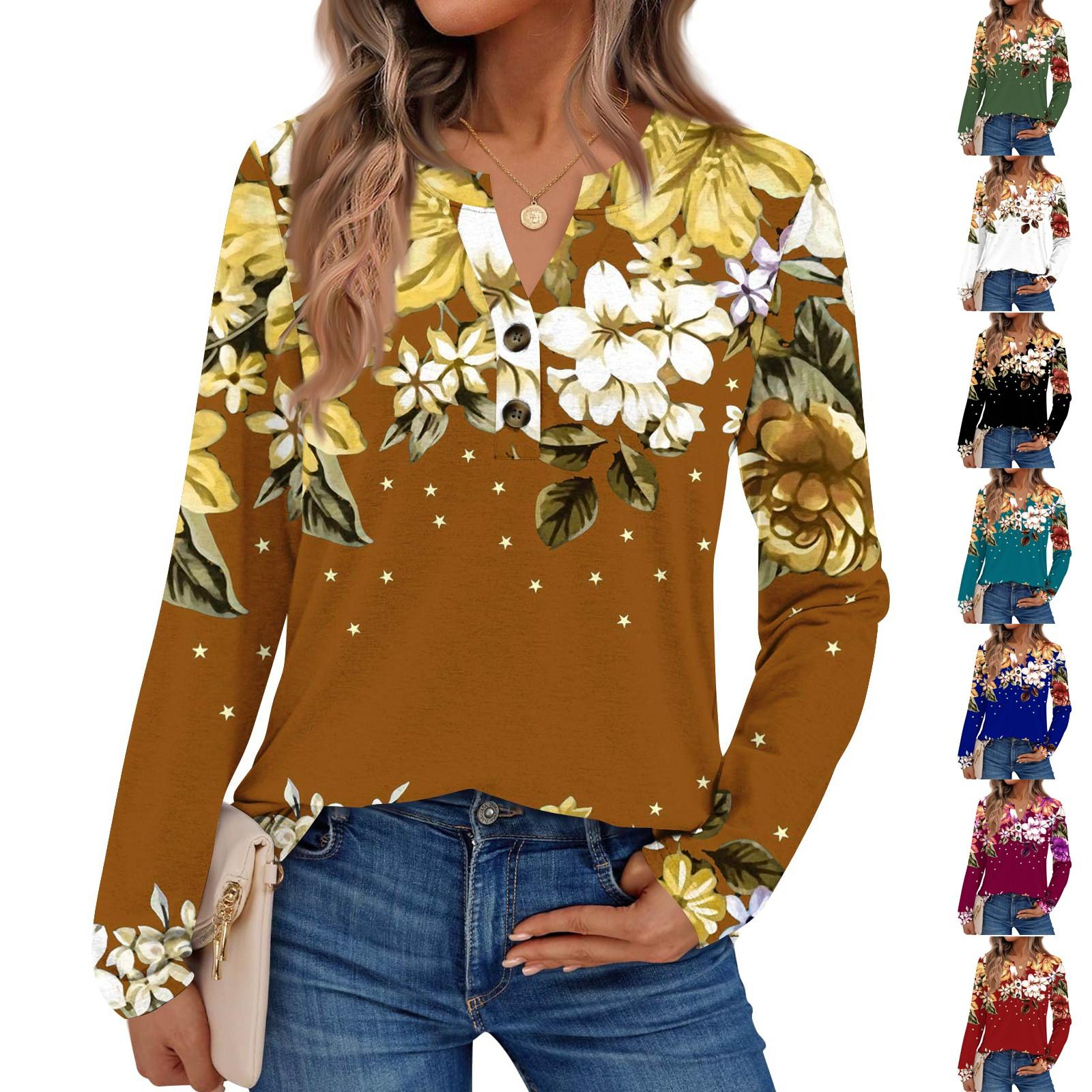 

Women s Printed Long Sleeve Shirts Elegant Casual Tops Trendy Shirts Tops M червоний