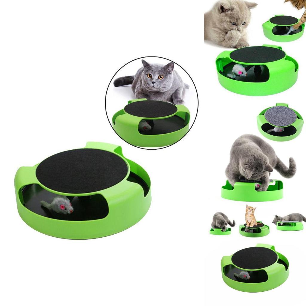 Vibrant Green Cat Toys Interactive With Running Mice And Handy Scratching Pad