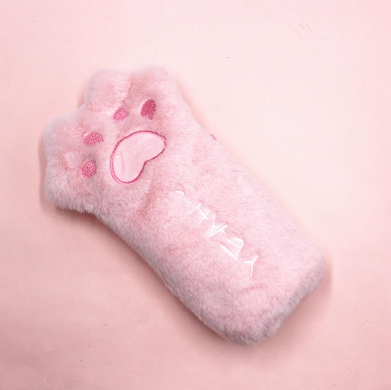 Korean Style Cute Cat Paw Plush Pencil Case - Large Capacity Stationery Bag for Students