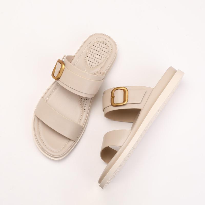 Women's Summer Soft-soled Anti-slip Beach Shoes Fashionable One-shoulder Flip-flops for Vacation