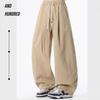 Spring and summer new European, American and Japanese wide-leg splicing black scimitar loose straight casual trousers men's pants