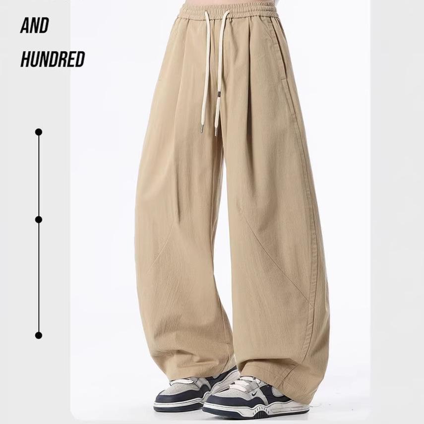 Spring and summer new European, American and Japanese wide-leg splicing black scimitar loose straight casual trousers men's pants