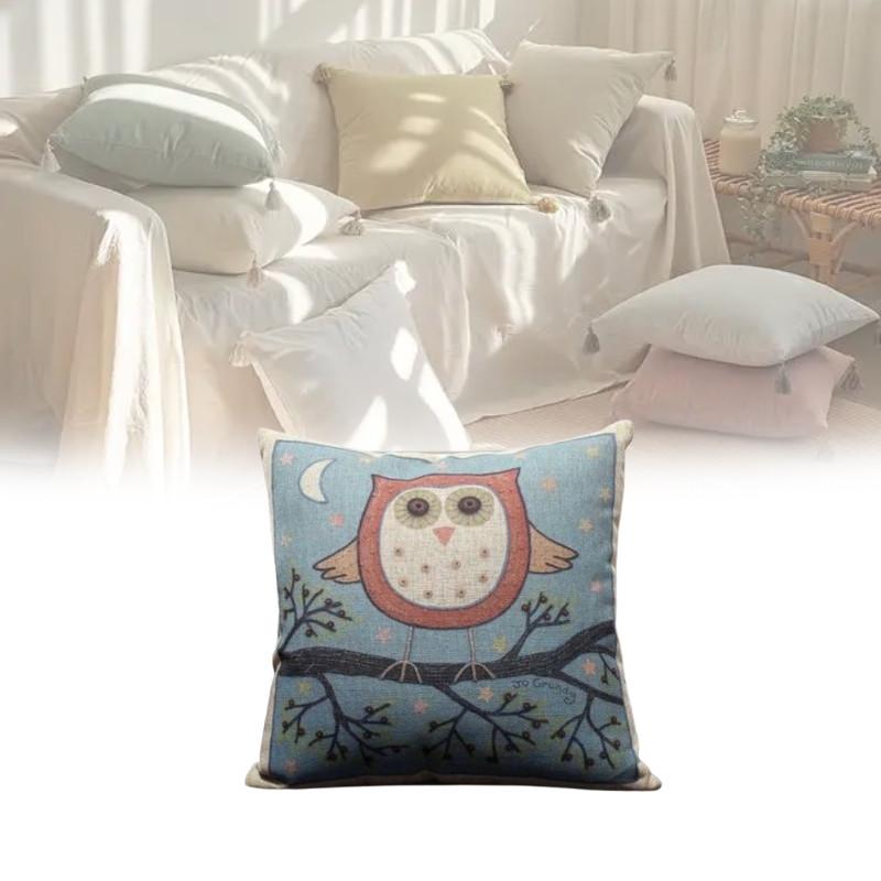 Decorative Anime Owl Cushion Removable Linen Cover Soft Polyester Filling Couch