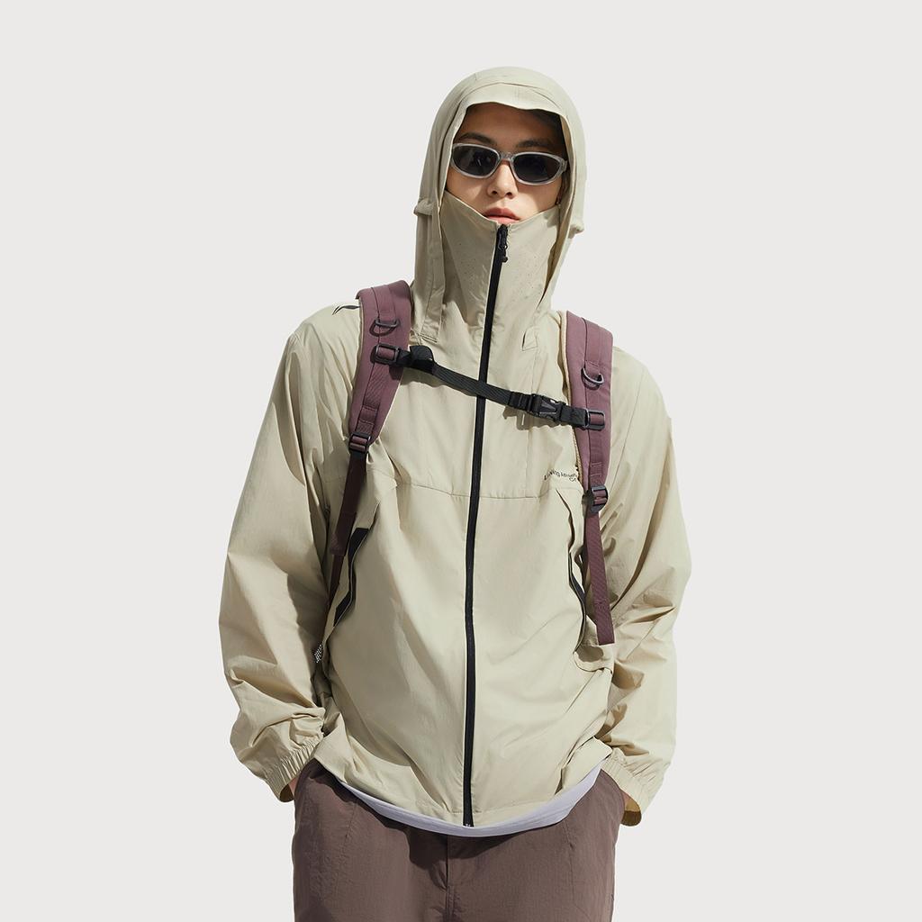 Li-Ning Serie Outdoor Urbana Color Sólido Cremallera con Capucha Holgada Protección UV Transpirable Protección Solar Chaqueta Chaquetas para Hombre Lima AFDV461-5