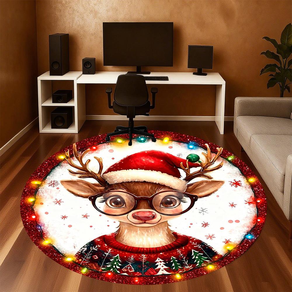 1PC reindeer sweater Office Round Area Rug, Under Office Chairs Bedroom Living Room Home Decor,Carpet for Office, -1110207