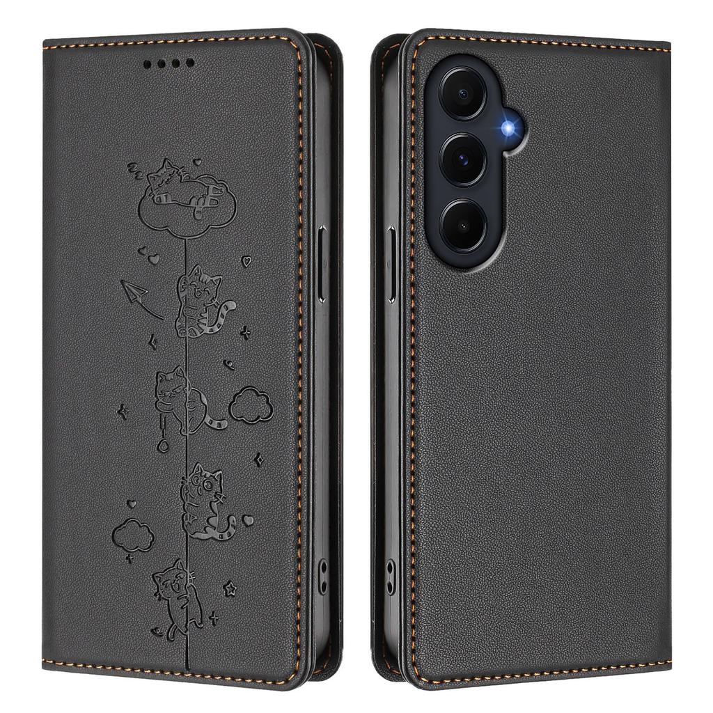 For Samsung Galaxy A55 5G Case RFID Blocking Wallet Stand Imprinted Cat Pattern Leather Phone Cover