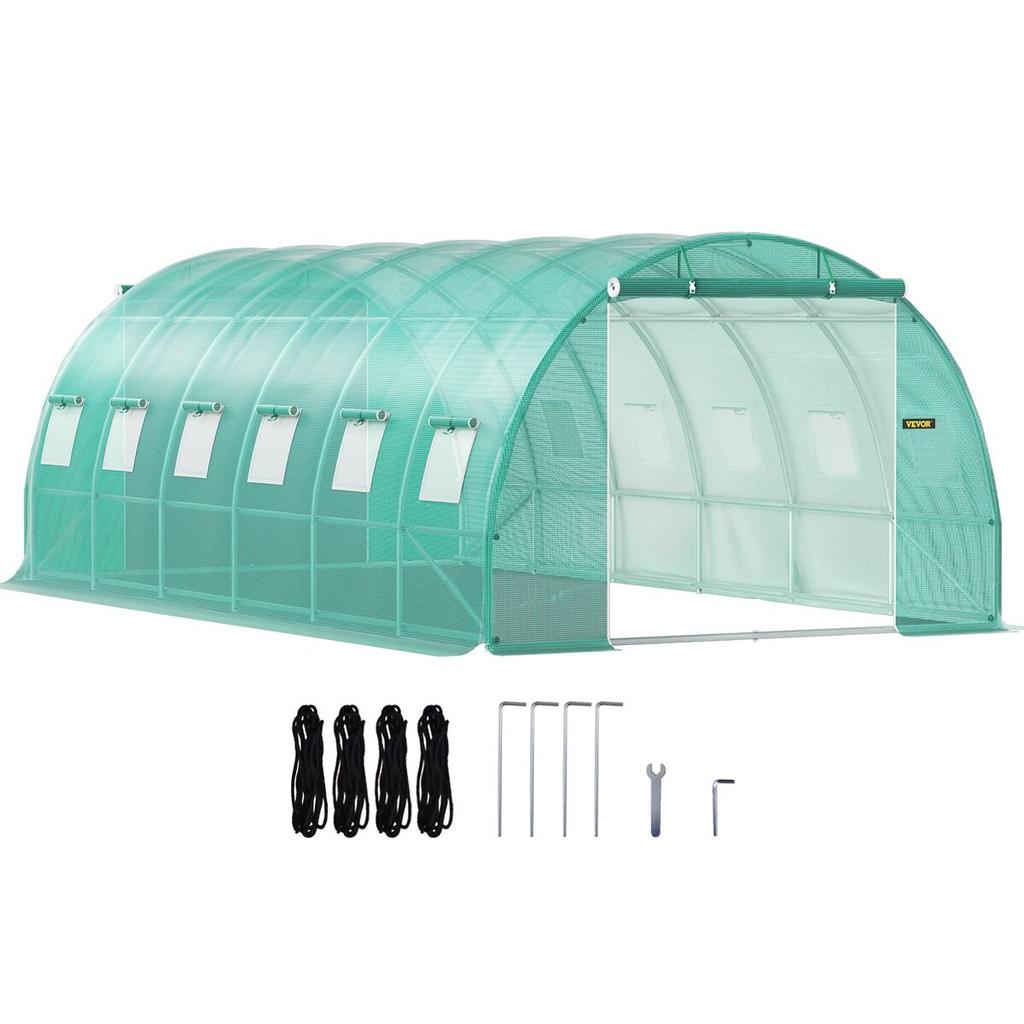 Walk-in Tunnel Greenhouse, 20 X 10 X 7 Ft Portable Plant Hot House W/ Galvanized Steel Hoops, 3 Top Beams, 4 Diagonal Poles, 2 Zippered Doors & 12
