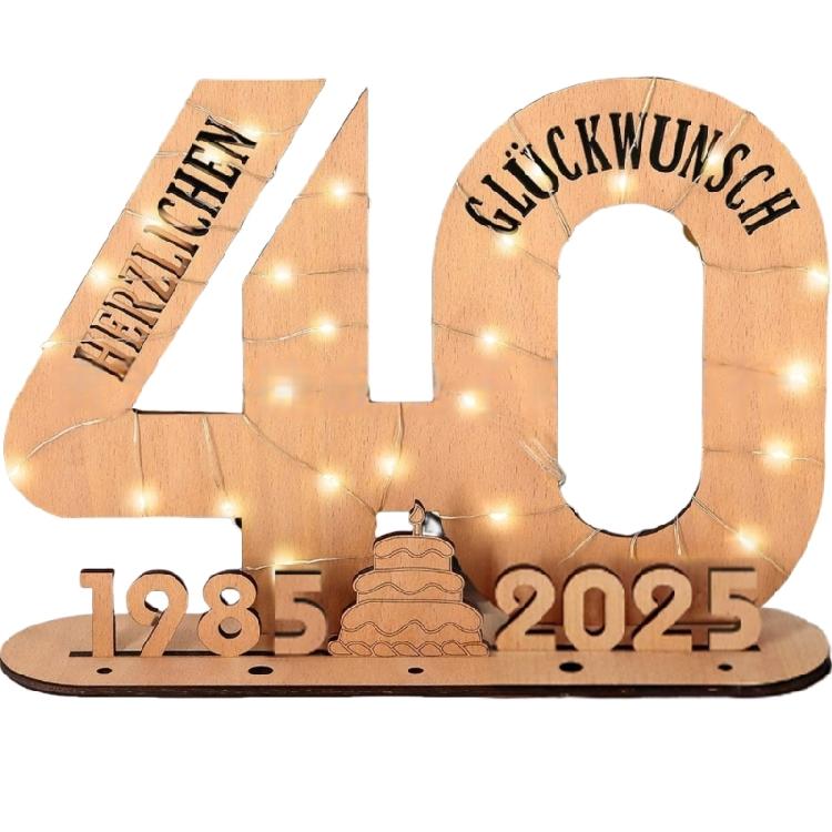 Elegant Wooden Number Figurine with LED Light String Stand for Birthday and Wedding Wood Sign Guest Book DIY Art Crafts