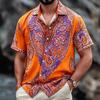 Męska Koszula Vintage Boho z Nadrukiem Paisley, Krótki Rękaw, Retro Etniczna, Zapinana na Guziki, Top Wiosenno-Letni
