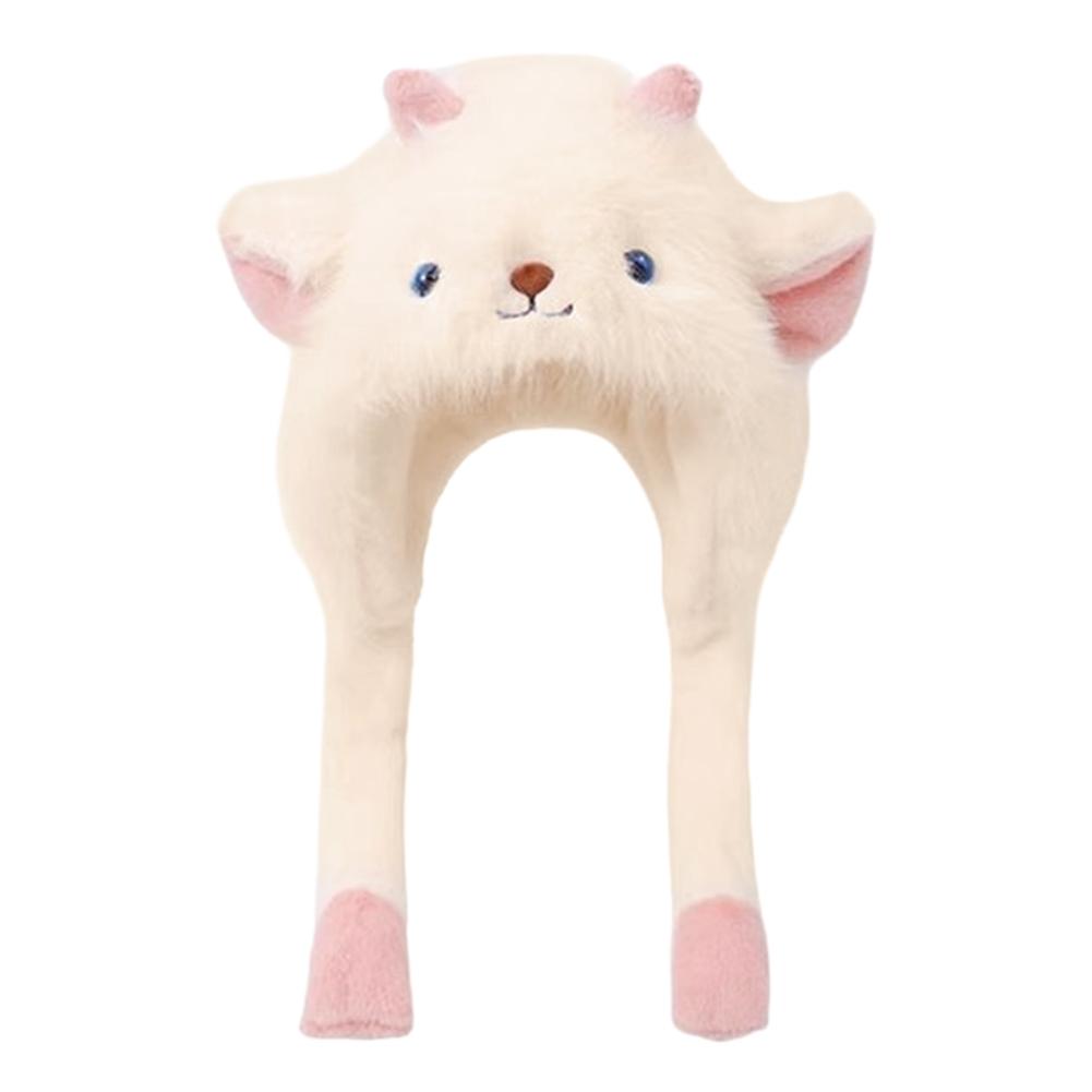 Fluffy Plush Ear Moving Jumping Hat, Cute Cartoon Anime Sheep Jumping Ear Beanie Hats for Women Girls Thickened Earflap Snow Hat