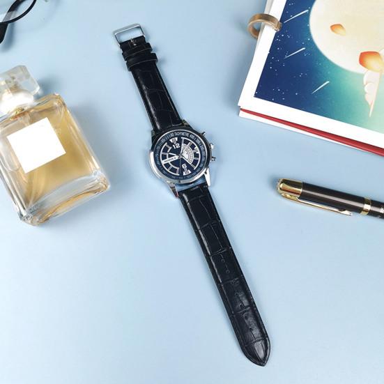 Men Quartz Watch Round Dial Alloy No Delay Adjustable Faux Leather Strap Time-checking High Accuracy Wristwatch Business Commute Timepiece